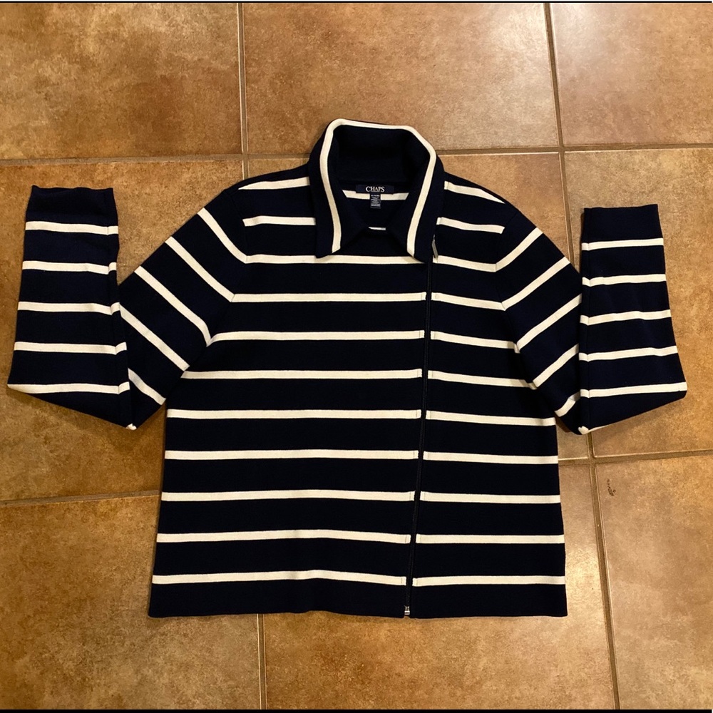 Chaps Navy with White Stripe Cardigan XL